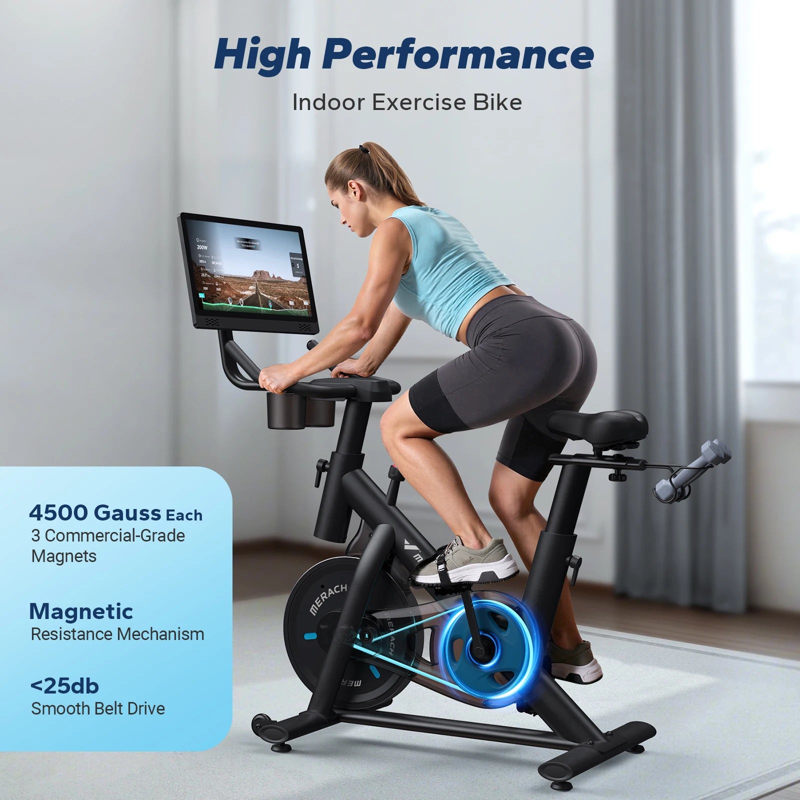 MERACH Exercise Bike Brake Pad Stationary with Exclusive App Low Noise Indoor Bike Tablet Mount&Fitness Courses for Weight Loss