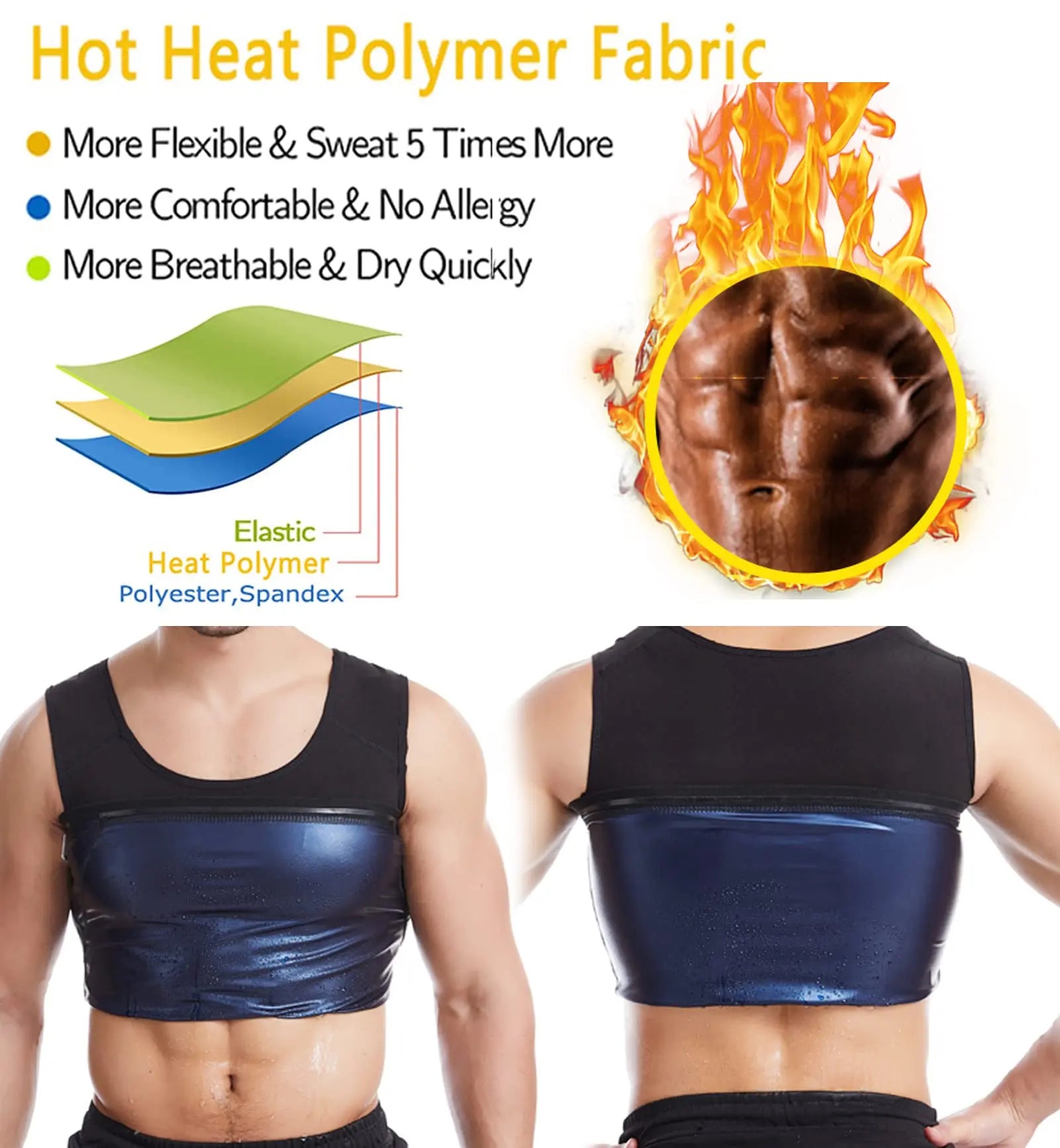 Men Sweat Workout Tank Top Shaper Sauna Vest Sweat Suit Shapewear Tank Top Workout Weight Loss Body Sweatsuit Exercise Fitness