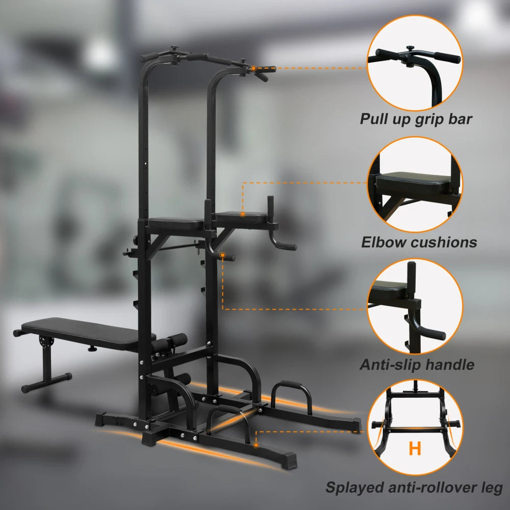 Power Tower Dip Station Bench Pull Up Bar Stand Adjustable Height Heavy Duty Multi-Function Fitness Training Equipment Home