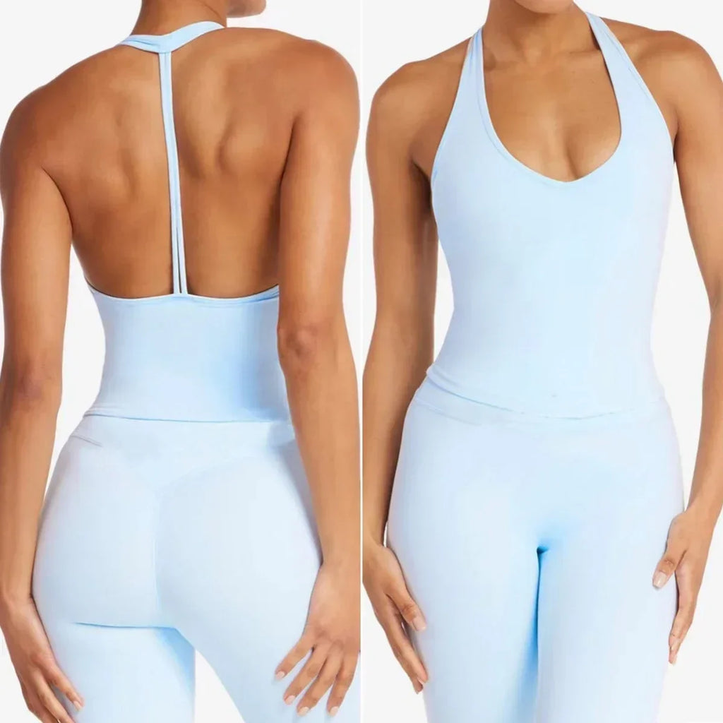 Women sexy halter halter fitness wear Yoga vest with chest pad Sports bra Sports shorts Yoga fitness clothing