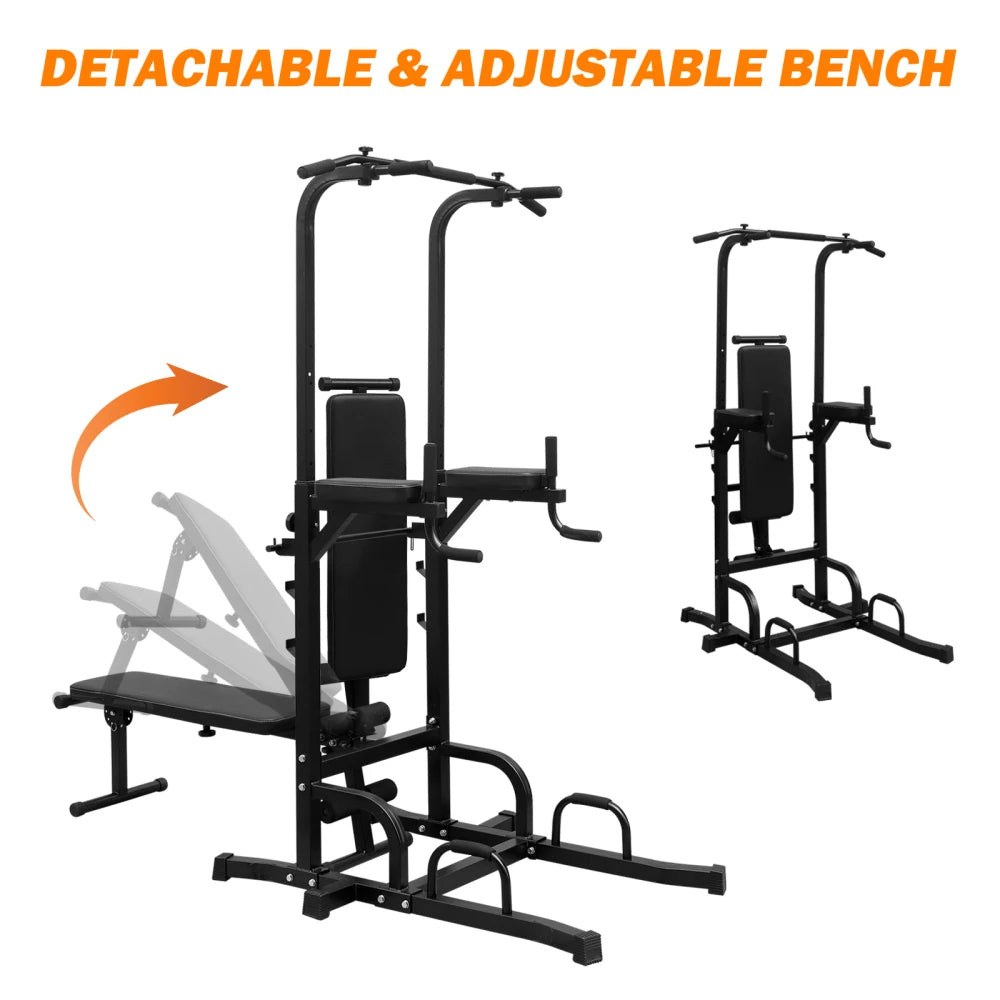 Power Tower Dip Station Bench Pull Up Bar Stand Adjustable Height Heavy Duty Multi-Function Fitness Training Equipment Home