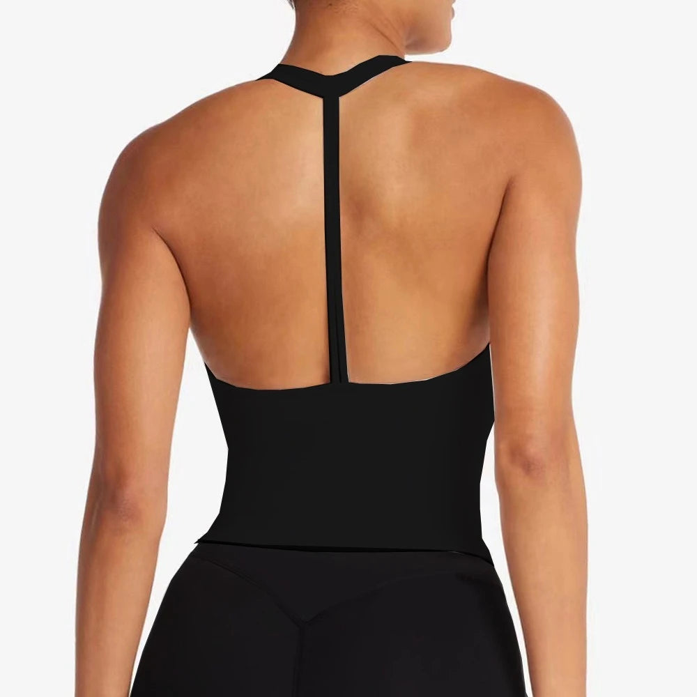 Women sexy halter halter fitness wear Yoga vest with chest pad Sports bra Sports shorts Yoga fitness clothing
