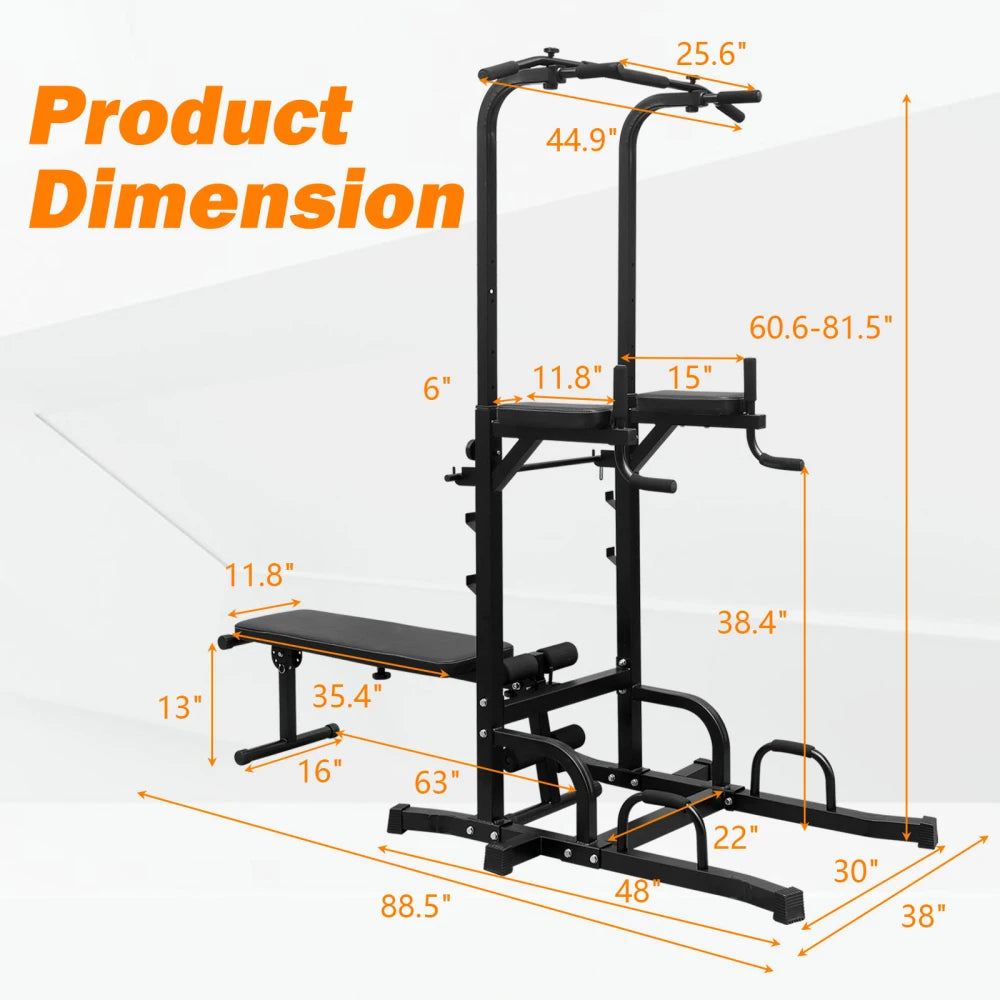 Power Tower Dip Station Bench Pull Up Bar Stand Adjustable Height Heavy Duty Multi-Function Fitness Training Equipment Home