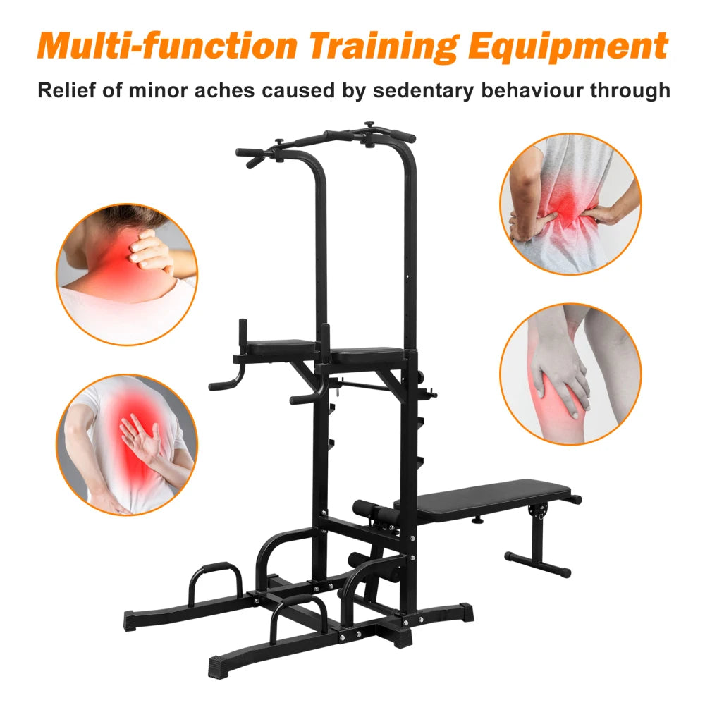 Power Tower Dip Station Bench Pull Up Bar Stand Adjustable Height Heavy Duty Multi-Function Fitness Training Equipment Home