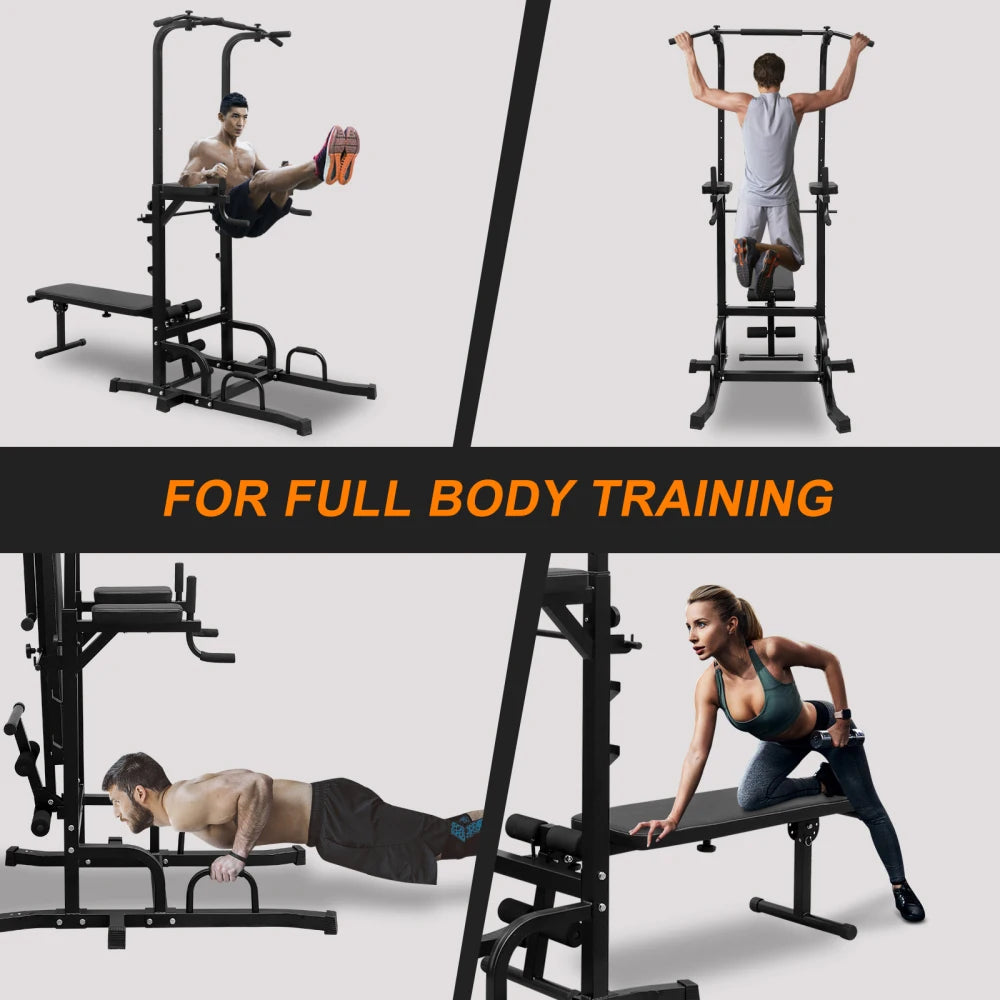 Power Tower Dip Station Bench Pull Up Bar Stand Adjustable Height Heavy Duty Multi-Function Fitness Training Equipment Home