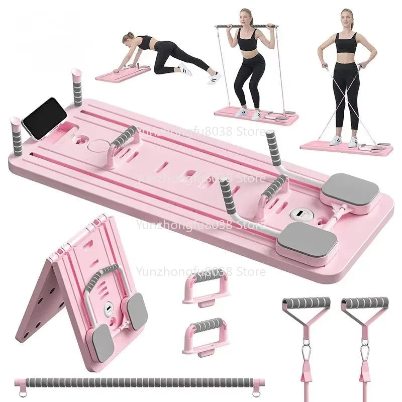Durable Portable Multifunctional Pilates Reformer Board Folds Up for All Body Workouts in a Pilates Studio