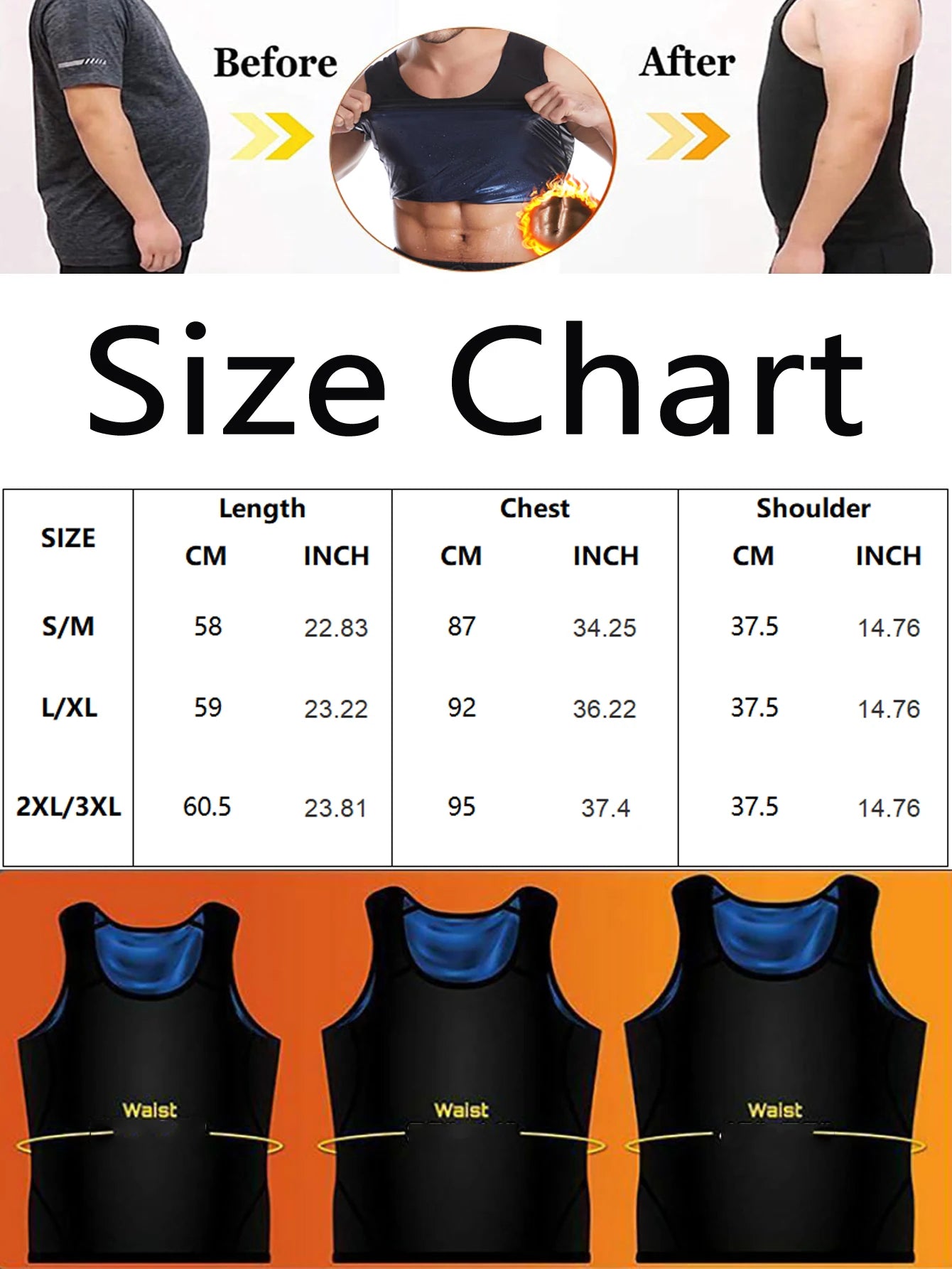 Men Sweat Workout Tank Top Shaper Sauna Vest Sweat Suit Shapewear Tank Top Workout Weight Loss Body Sweatsuit Exercise Fitness