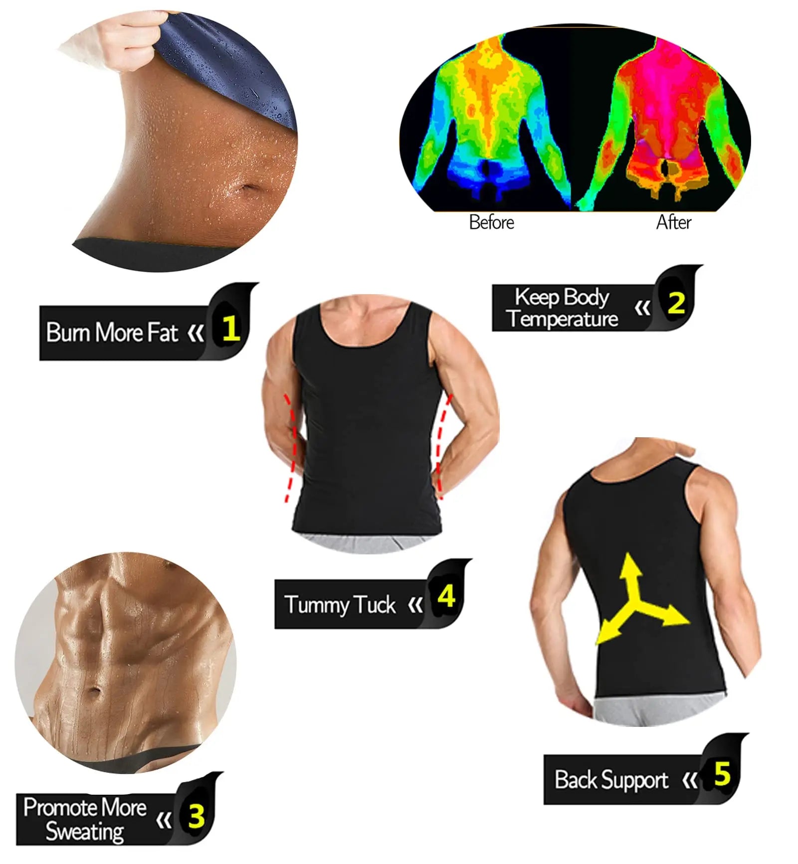 Men Sweat Workout Tank Top Shaper Sauna Vest Sweat Suit Shapewear Tank Top Workout Weight Loss Body Sweatsuit Exercise Fitness