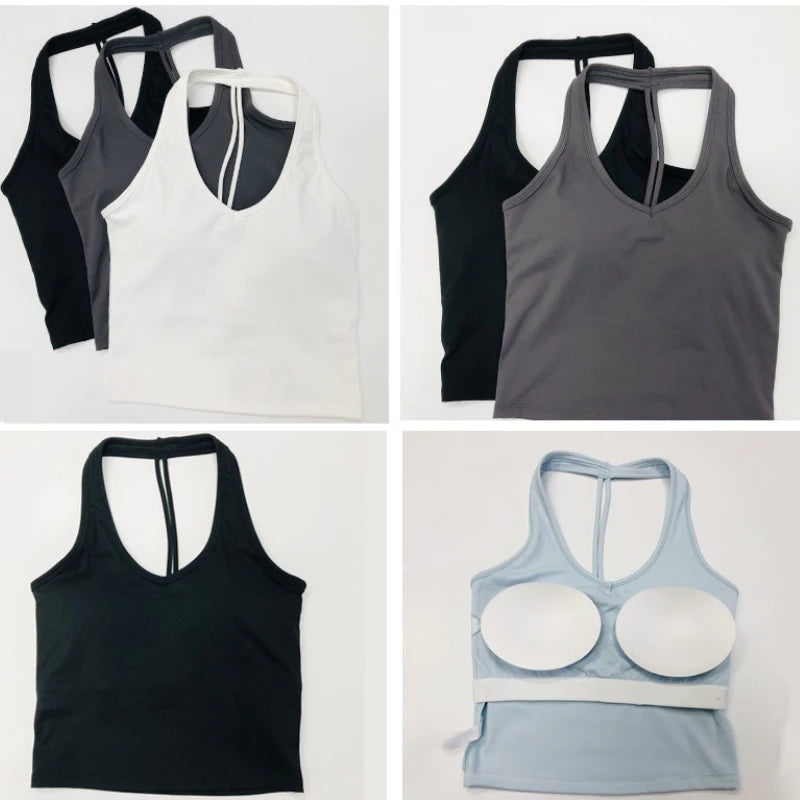 Women sexy halter halter fitness wear Yoga vest with chest pad Sports bra Sports shorts Yoga fitness clothing