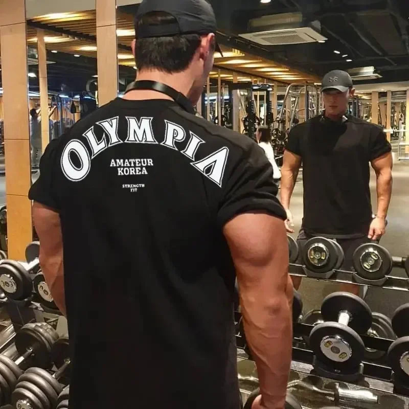 Men Fitness T-shirt Summer New Gym Sports Cotton T Shirt Round Neck Men's T-Shirt Fashion Running Training Tees